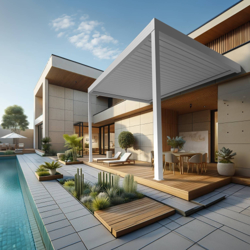 Pergola bioclimatique TRESNA perpendiculaire 4,97 x 4,50m Vérin à Télécommande Maison Cros Stores - 5 2