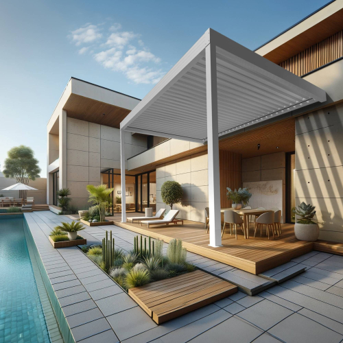 Pergola bioclimatique TRESNA perpendiculaire 4,97 x 4,50m Vérin à Télécommande Maison Cros Stores - 5