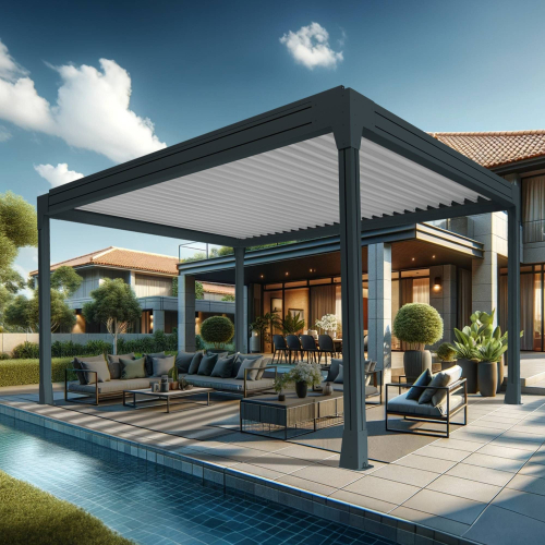 Pergola bioclimatique TRESNA îlot 4,50 x 3,930m Vérin à Télécommande Maison Cros Stores - 1