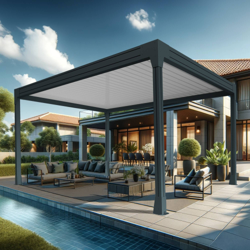 Pergola bioclimatique TRESNA îlot 4,50 x 3,930m Vérin à Télécommande Maison Cros Stores - 1 2