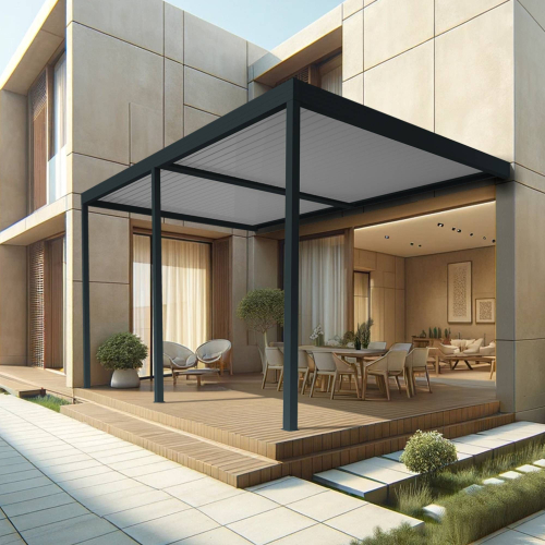 Pergola bioclimatique TRESNA 8,00 x 3,937m Vérin à Télécommande Maison Cros Stores - 1 2