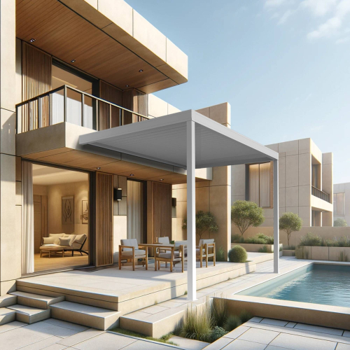 Pergola bioclimatique DASHURIA perpendiculaire 3,526 x 3,00m Vérin à Télécommande Maison Cros Stores - 5 2