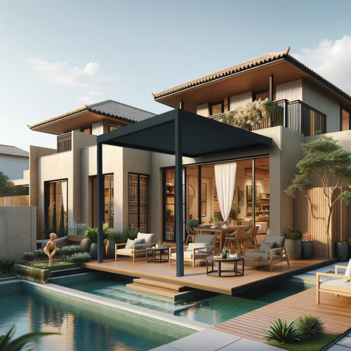 Pergola bioclimatique DASHURIA 3,00 x 3,038m Vérin à Télécommande Maison Cros Stores - 3 2