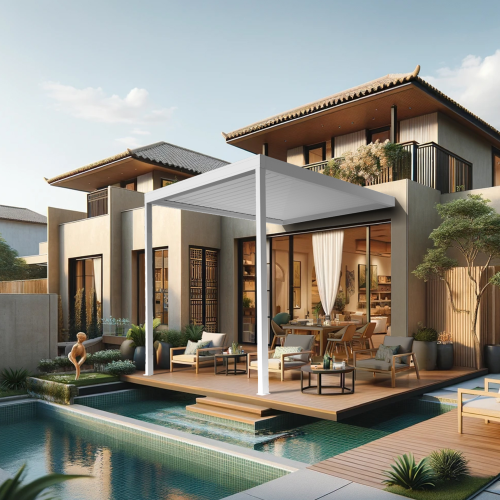 Pergola bioclimatique DASHURIA 3,50 x 3,038m Vérin à Télécommande Maison Cros Stores - 5 2